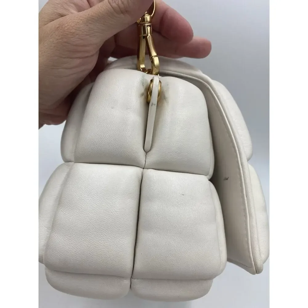 Kate Spade Boxxy Crossbody Bag East West Ivory Navy Blue Woven Puffy Leather